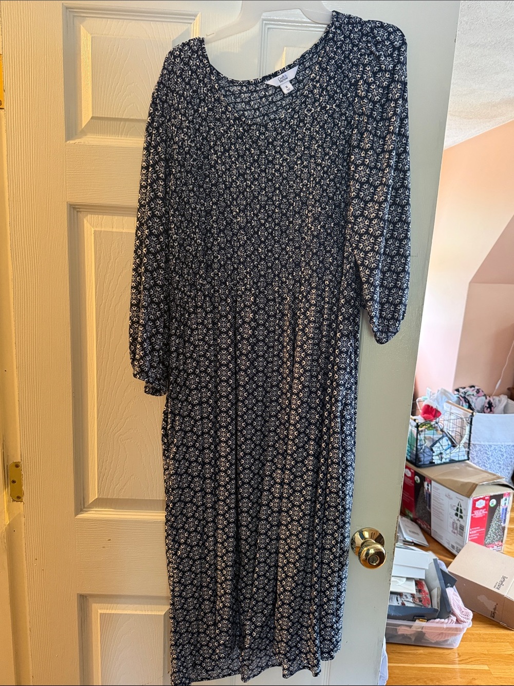 croft & barrow Navy Blue Floral Long Sleeve Midi Dress size XL
